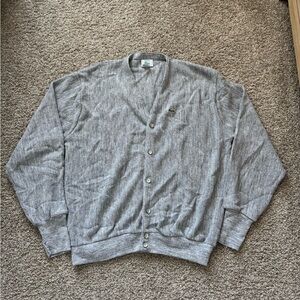 Vintage Izod Lacoste Sweater Mens XL Gray Cardigan V Neck Croc Made USA 80s